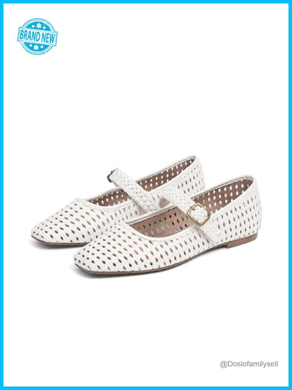 Woven Faux Leather Ballet Flats Hook & Loop Mary Janes Round Toe Slip On
